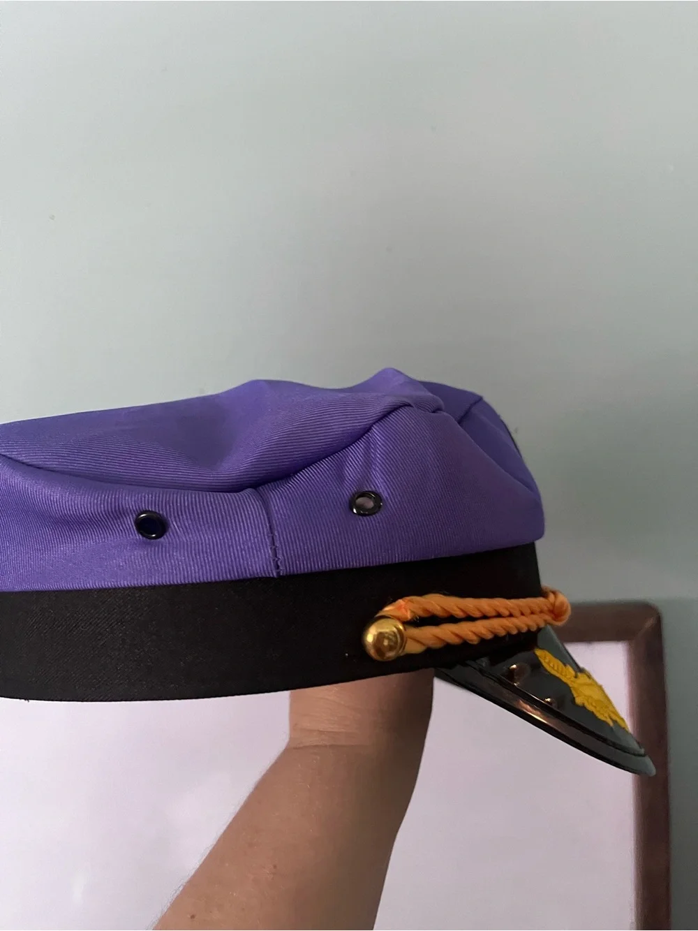 Purple & Black Nautical Captain Hat with Gold Trim